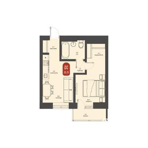 2-к квартира, строящийся дом, 35м2, 23/23 этаж