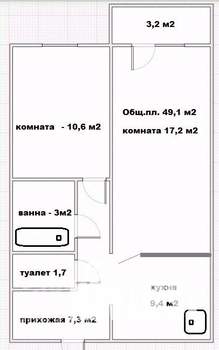 2-к квартира, вторичка, 49м2, 1/10 этаж