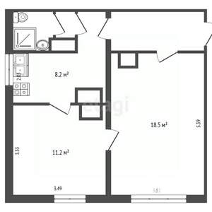 2-к квартира, вторичка, 46м2, 1/3 этаж