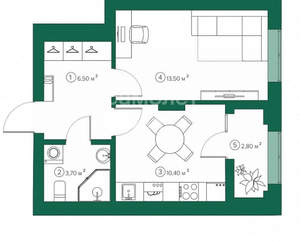 1-к квартира, вторичка, 36м2, 7/9 этаж