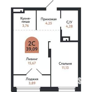 2-к квартира, вторичка, 39м2, 12/26 этаж