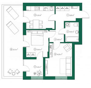 2-к квартира, вторичка, 60м2, 1/9 этаж