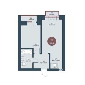 2-к квартира, строящийся дом, 47м2, 4/7 этаж