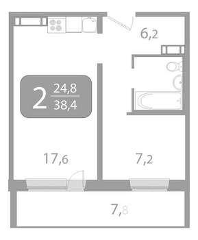 2-к квартира, вторичка, 38м2, 8/17 этаж