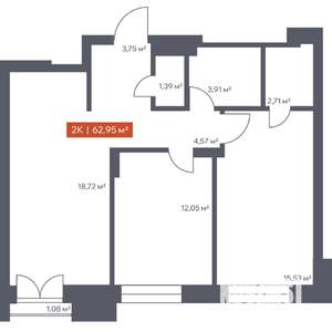 2-к квартира, вторичка, 63м2, 3/30 этаж