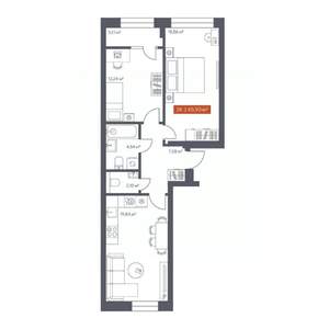 2-к квартира, строящийся дом, 66м2, 2/30 этаж