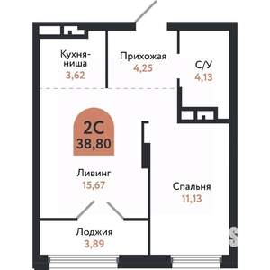 2-к квартира, вторичка, 39м2, 23/26 этаж
