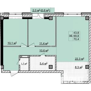3-к квартира, строящийся дом, 70м2, 11/18 этаж