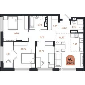 4-к квартира, вторичка, 80м2, 14/26 этаж