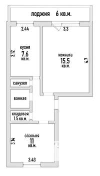 2-к квартира, вторичка, 44м2, 1/6 этаж