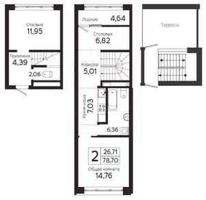 2-к квартира, вторичка, 71м2, 5/23 этаж