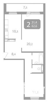 2-к квартира, вторичка, 63м2, 5/17 этаж