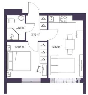 2-к квартира, вторичка, 38м2, 7/9 этаж