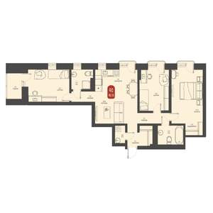4-к квартира, строящийся дом, 80м2, 18/23 этаж
