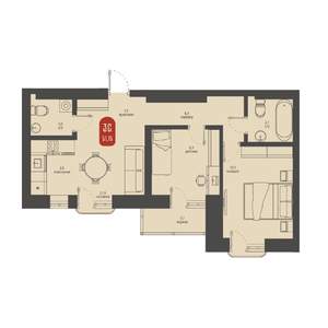 3-к квартира, строящийся дом, 52м2, 19/23 этаж