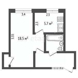 1-к квартира, вторичка, 32м2, 1/4 этаж