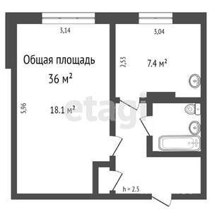 1-к квартира, вторичка, 36м2, 1/9 этаж