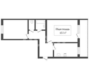 2-к квартира, вторичка, 63м2, 2/10 этаж