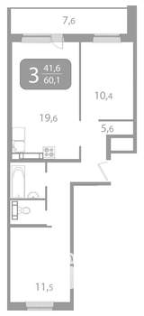 3-к квартира, вторичка, 60м2, 8/17 этаж