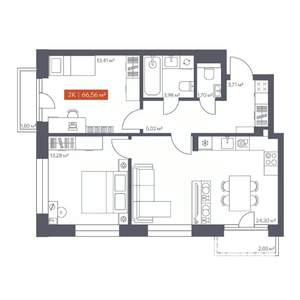 2-к квартира, строящийся дом, 67м2, 3/30 этаж