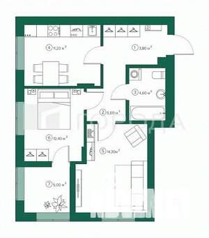 1-к квартира, вторичка, 35м2, 2/8 этаж