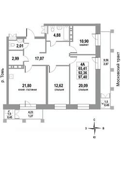 4-к квартира, строящийся дом, 97м2, 19/22 этаж
