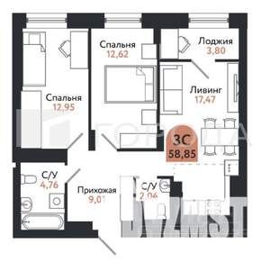 3-к квартира, вторичка, 59м2, 24/26 этаж