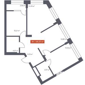 3-к квартира, строящийся дом, 68м2, 2/30 этаж