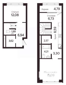 2-к квартира, вторичка, 87м2, 6/23 этаж