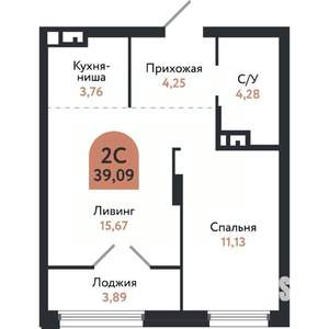 2-к квартира, вторичка, 39м2, 6/26 этаж