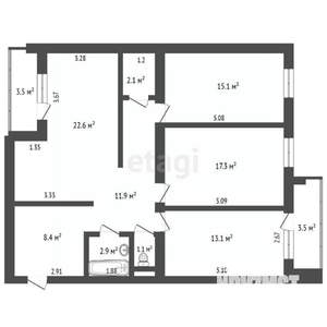 3-к квартира, вторичка, 95м2, 2/16 этаж