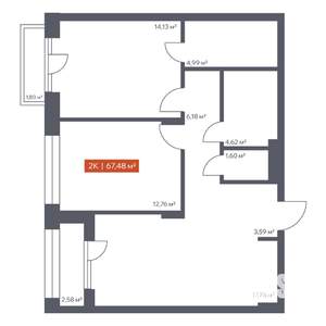 2-к квартира, строящийся дом, 67м2, 7/30 этаж