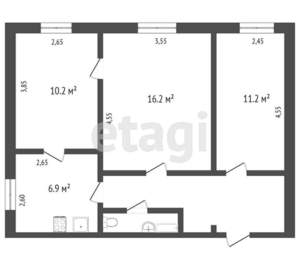 3-к квартира, вторичка, 54м2, 2/3 этаж