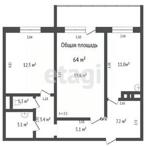 2-к квартира, вторичка, 64м2, 4/10 этаж