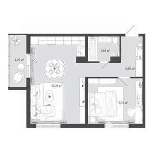 2-к квартира, строящийся дом, 54м2, 12/16 этаж