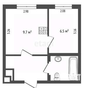 2-к квартира, вторичка, 24м2, 1/2 этаж