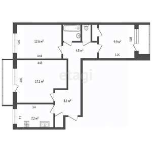 3-к квартира, вторичка, 65м2, 4/9 этаж