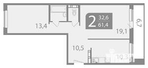 2-к квартира, вторичка, 58м2, 4/10 этаж