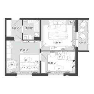 3-к квартира, строящийся дом, 53м2, 4/16 этаж