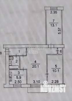 3-к квартира, вторичка, 57м2, 2/5 этаж