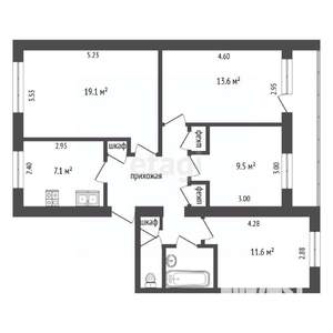4-к квартира, вторичка, 77м2, 7/9 этаж