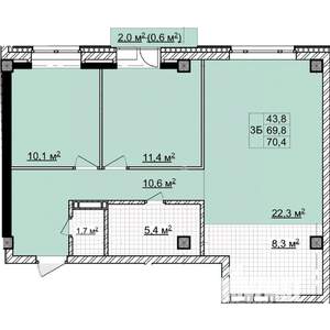 3-к квартира, строящийся дом, 70м2, 16/18 этаж