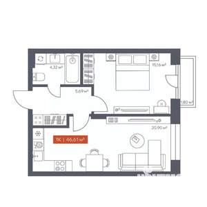 1-к квартира, вторичка, 47м2, 7/10 этаж