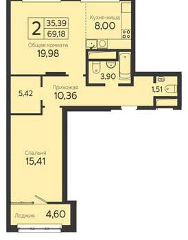 2-к квартира, вторичка, 69м2, 2/23 этаж