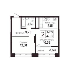 2-к квартира, вторичка, 46м2, 23/23 этаж