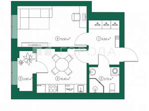 1-к квартира, вторичка, 35м2, 2/8 этаж