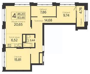 4-к квартира, вторичка, 81м2, 19/23 этаж