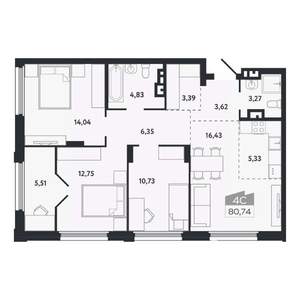 4-к квартира, вторичка, 81м2, 6/26 этаж