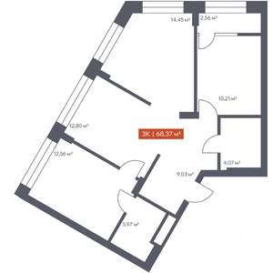 3-к квартира, вторичка, 68м2, 2/7 этаж