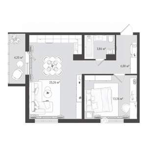 2-к квартира, строящийся дом, 54м2, 11/16 этаж